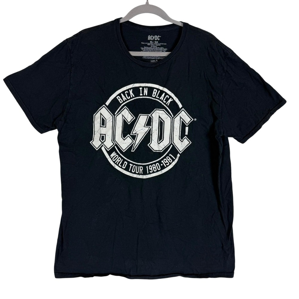 AC/DC Shirt Mens XL Black Back In Black World Tour Graphic Band Tee Rock Music